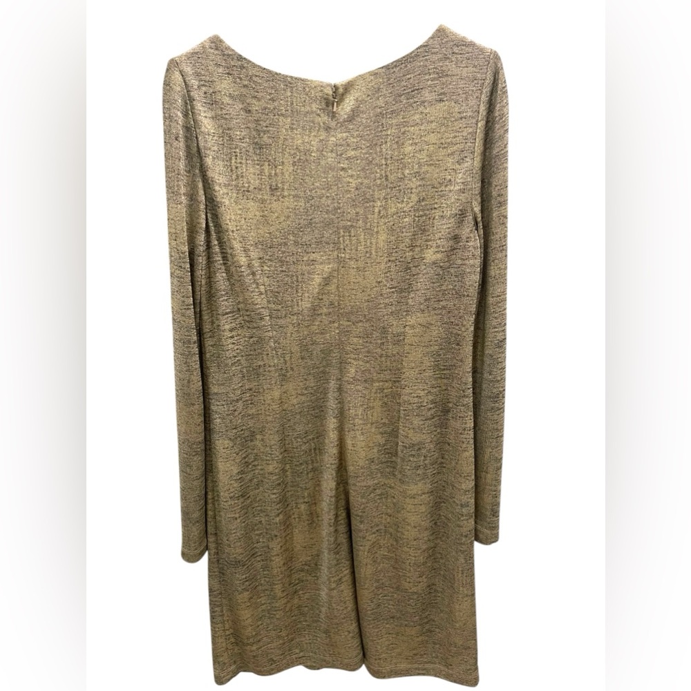 Vince Camuto Metallic Long Sleeves Shift Dress Midi Stretchy Lined Size 10 - Picture 5 of 12